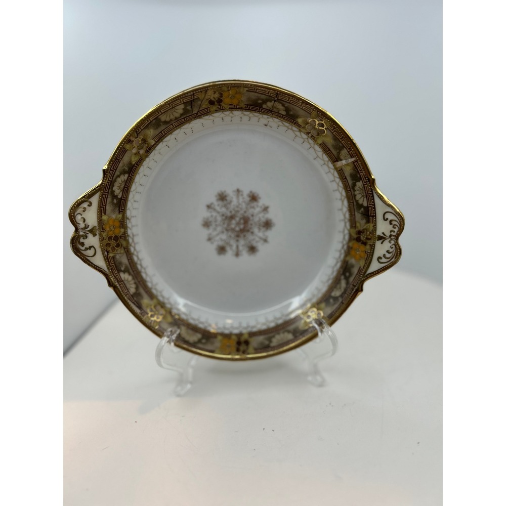 Antique Hand Painted Nippon Porcelain Handled Bonbon Candy Dish Gold Trim Floral